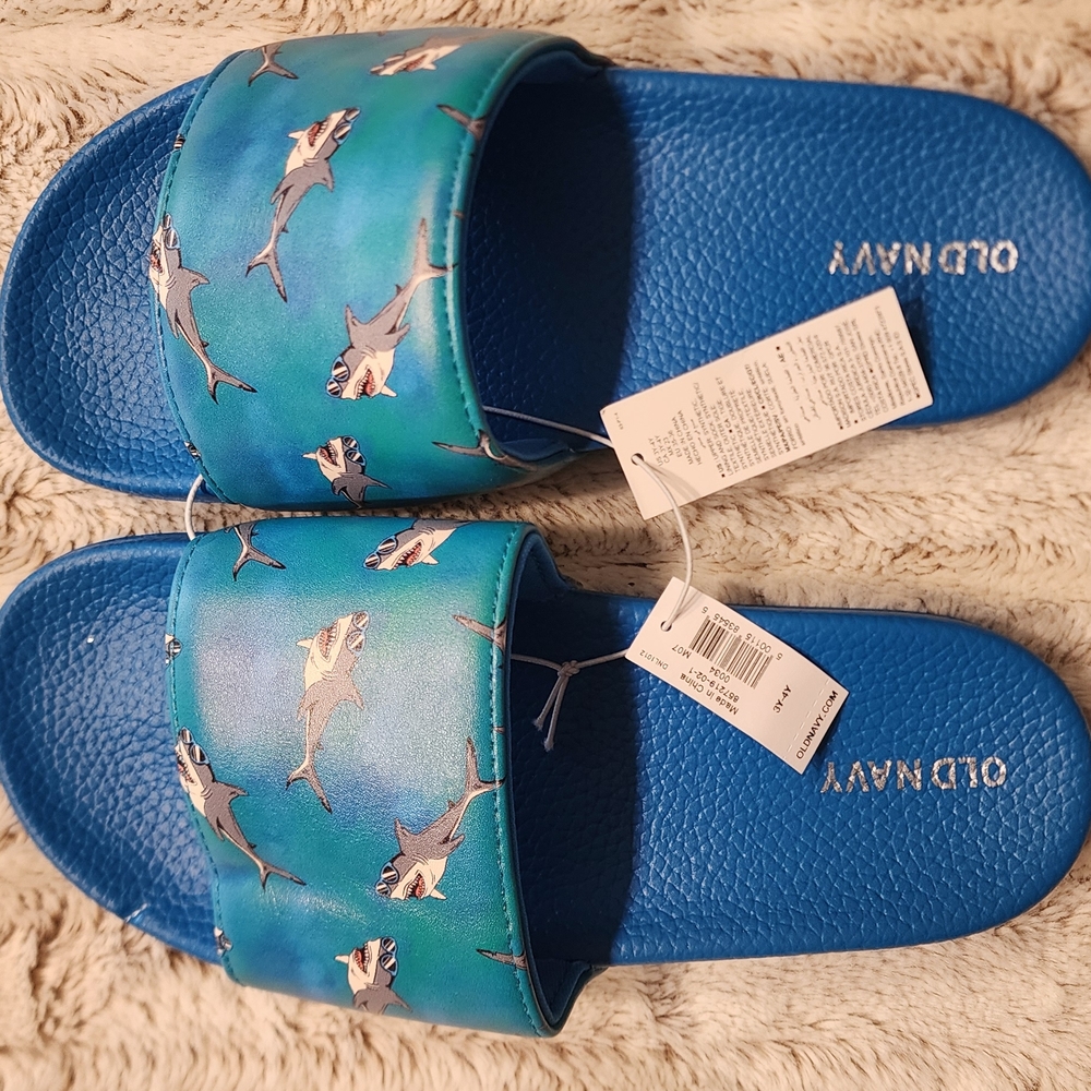 Old Navy Blue Shark Slides